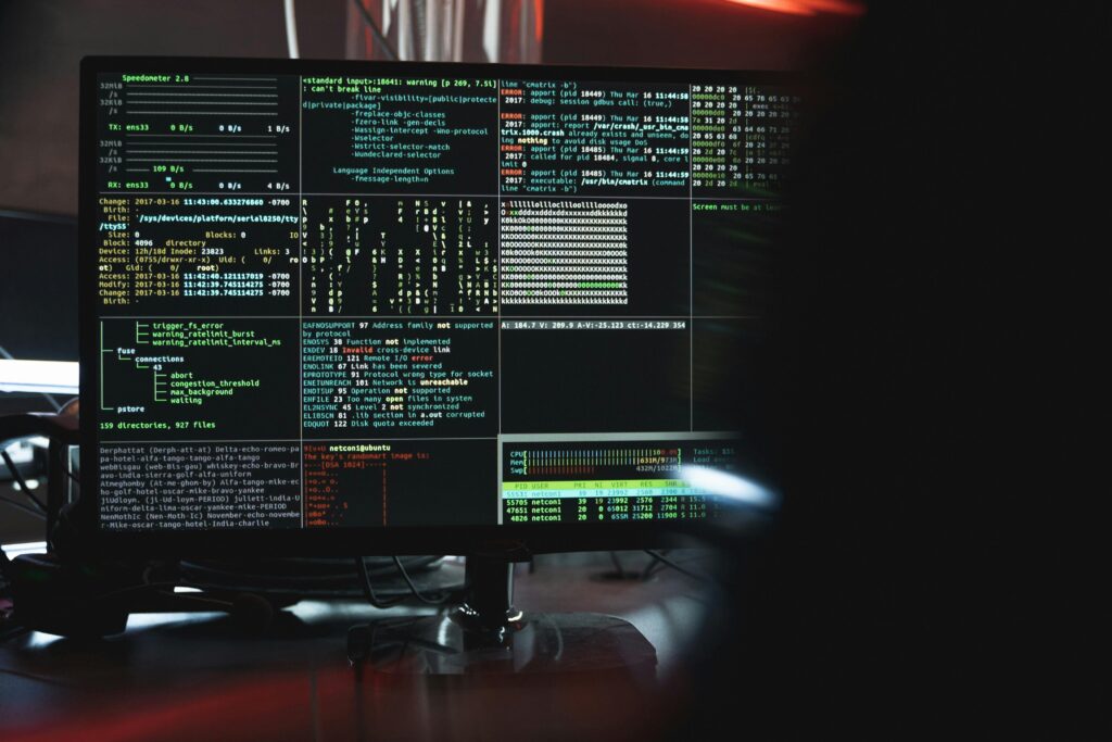 Close-Up View of System Hacking on a computer Monitor