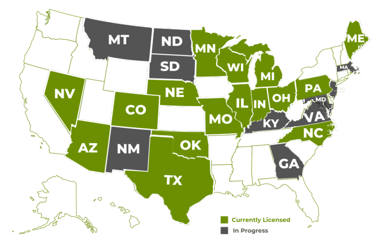Spire Insurance Solutions is licensed in and working towards the following states